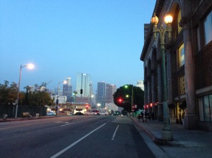 The view of Downtown looking east from 7th St. at Union St.