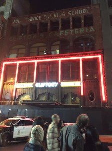 The neon sign at Clifton's Cafeteria was back on for Night on Broadway.  Can't wait for this to reopen!