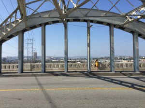 My friend, Christie, poses underneath one of the iconic steel arches.