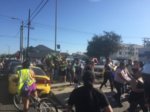 Procession outside of a Catholic church in Cypress Park in celebration of the church's patron saint.